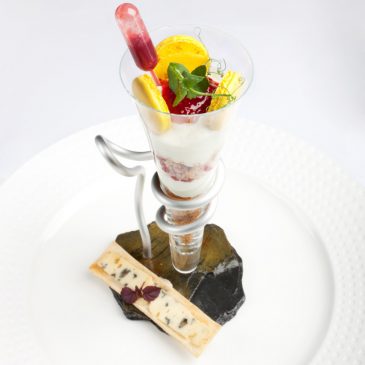 Sorbet Fourme d&rsquo;Ambert, framboises et speculoos